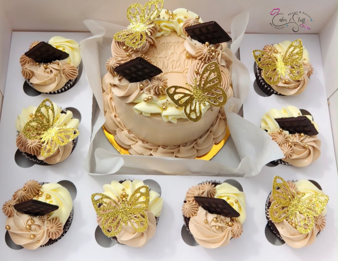 Butterfly Bento Box with Chocolate Blocks and 8 cupcakes