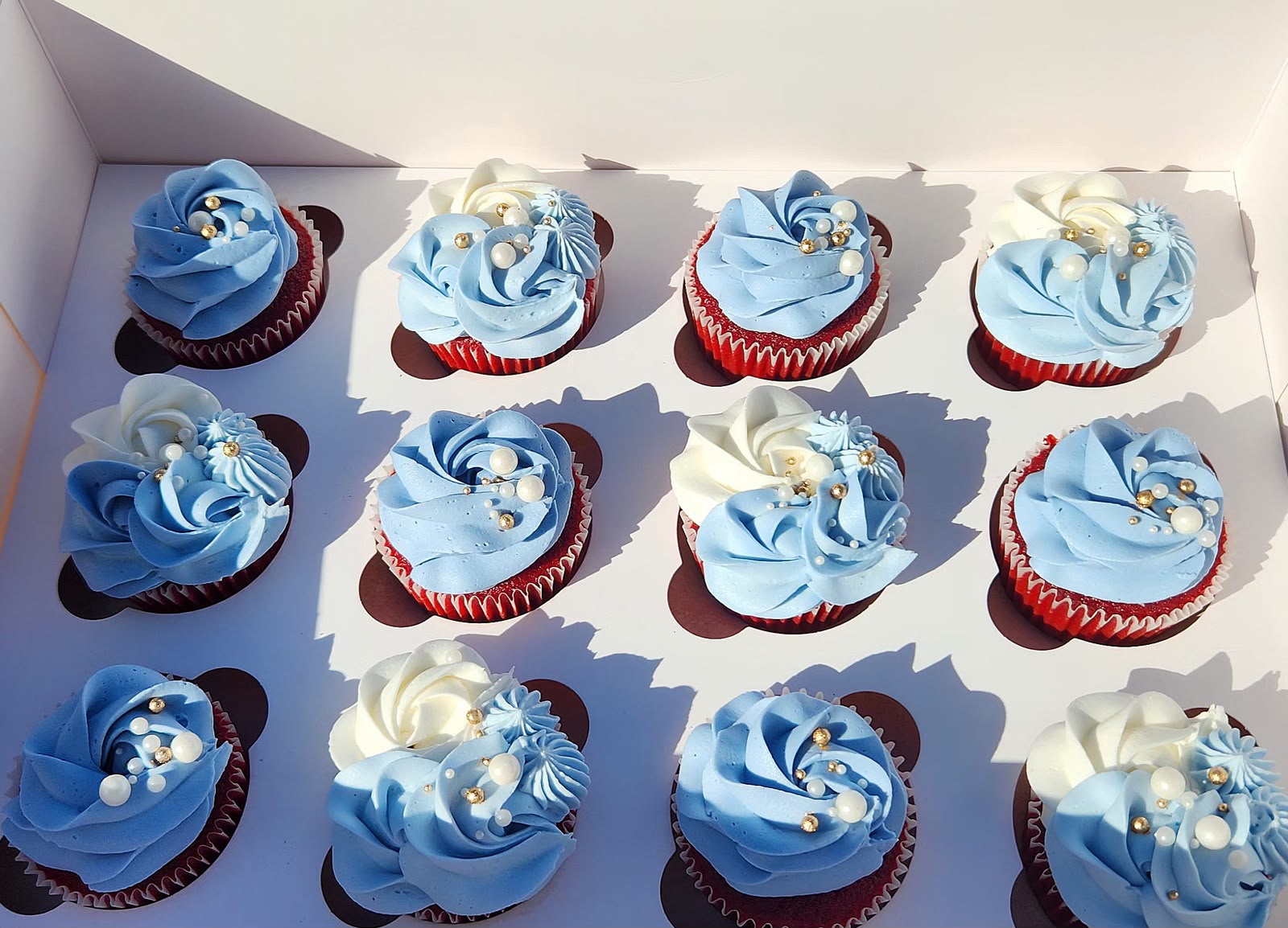Red Velvet Christening Themed Cupcakes