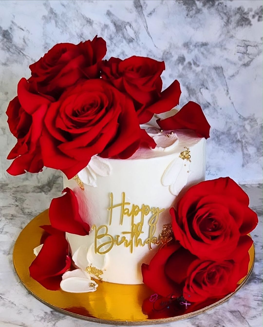 Textured Cake with Fresh Roses